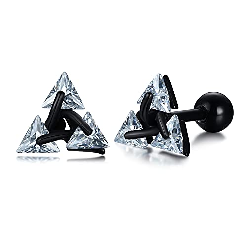 Unisex Geometric Triangle Stud Earrings, Stainless Steel Minimalist Cubic Zirconia Pierced Post Earrings for Men Women