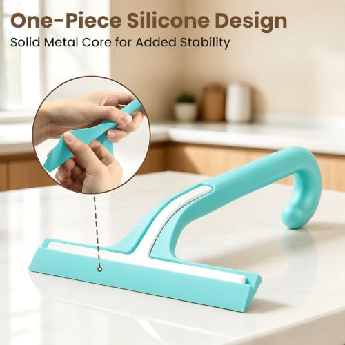Image of 10 Inch Silicone Shower Squeegee for Glass Doors, Streak-Free, Mint Green | No-Squeak Silicone Blade, Ergonomic Round Grip and Built-In Hook for Quick Daily Cleaning of Shower Glass, Tile and Windows