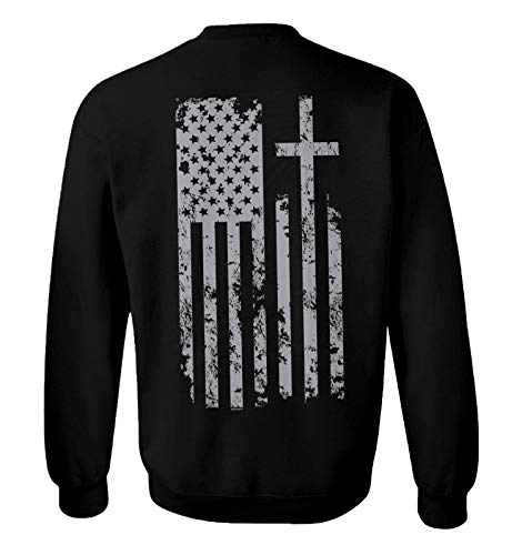 Silver American Flag with Cross - USA Faith Unisex Crewneck Sweatshirt