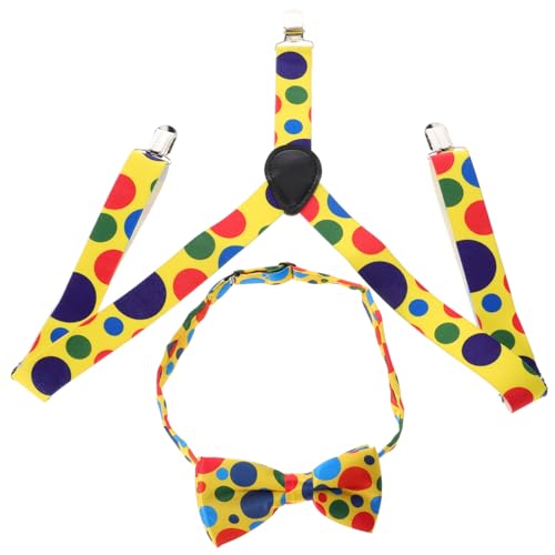 1Set Suspenders and Matching Bow Tie Elastic Clown Costume Accessories for Halloween Birthdays and Theme Parties Design for Creative Dress Up Fun
