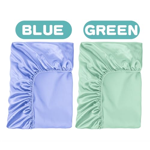 2 Pack Satin Soft Crib Sheet for Baby with Sensitive Hair Silky Baby Mattress Sheet Blue and Green Unisex 52’’x28’’x8’’ Fitted Sheets