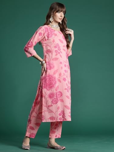 Image of INDO ERA Women's Pure Cotton Printed Straight Kurta & Pant With Dupatta Set (KH0PH10219)