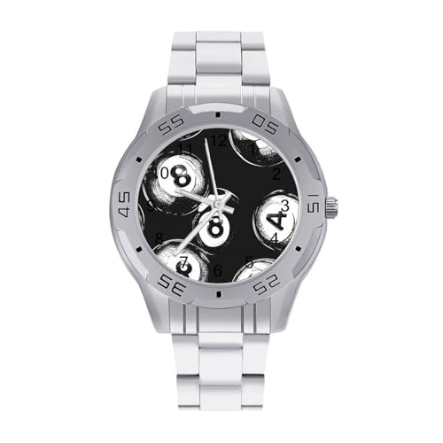 8 Billiard Balls Pattern Mens Wrist Watch Sports Watch Business Watches with Stainless Steel Bracelet