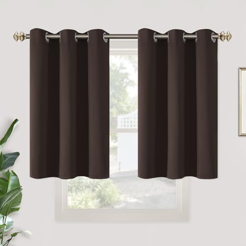 Image of YoungsTex Short Blackout Curtains 36 Inch Length for Kitchen Window - Thermal Insulated with Grommet Room Darkening Drapes for Bathroom Cafe Windows, Brown, 2 Panels, 42 x 36 Inch