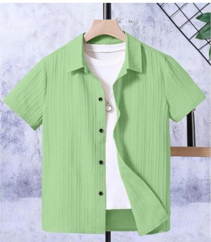 Image of Vikita Enterprise Devansh Cotton Stylish Boys Shirts Regular Fit Hawaiian Sugarcane Strips Popcorn Plain Unisex Shirt