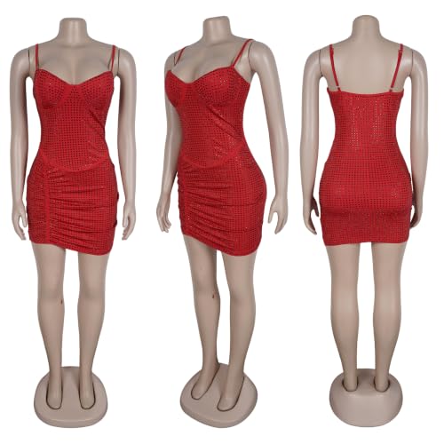 Image of PORRCEY Women's Sexy Elegant Rhinestone Mesh Party Club Night Mini Dress