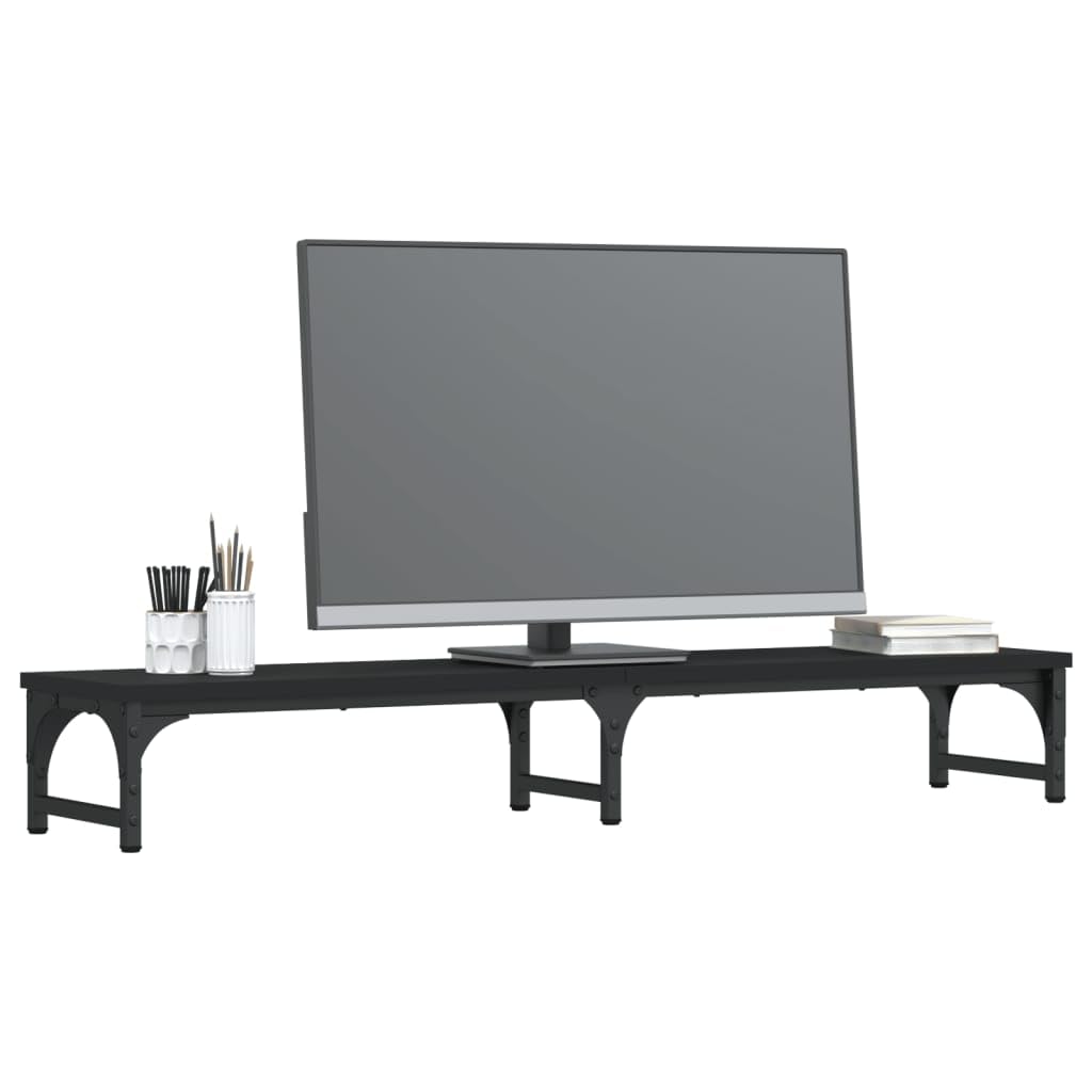 Supporto per monitor nero in legno 105 x 23 x 15,5 cm con gambe regolabili, rialzo ergonomico per PC, laptop, notebook, tablet sul posto di lavoro