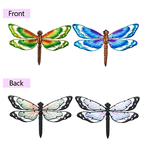 Asense Metal Dragonfly Wall Decor Set Of 2, Outdoor Plaques & Wall Art, Garden Fence Sculptures Statues, Wall Hanging Decorations For Patio, Lawn & Garden #TOP5