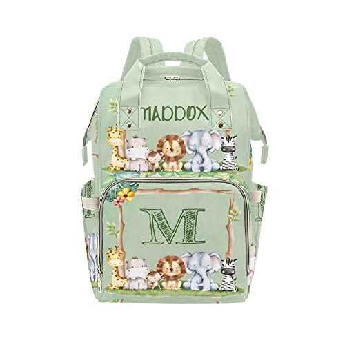 Eiis Unidesign Safari Forest Animals Monograms Personalized Diaper Bag Backpack with Name,Custom Tote Bag Travel DayPack for Nappy Mommy Baby Boy Girl