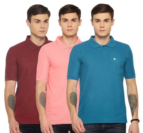 Image of Dollar Men's Pack of 1 Solid Cotton Blend Polo Neck T-Shirt