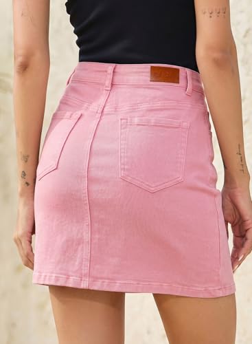 Image of Sidefeel Women's Jean Skirt High Waist Drawstring Stretchy Casual Summer Loose Fit Trendy Mini Denim Skirt with Pockets