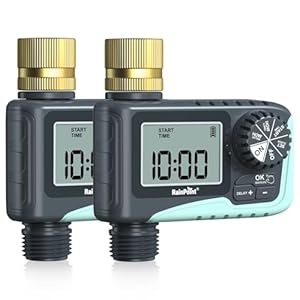 RAINPOINT 2-Pack Sprinkler Timer with Brass Swivel, Water Timer for Garden Hose, Programmable Hose Timer with Rain Delay/Manual Watering, Digital Irrigation Timer System for Lawns, 1 Outlet