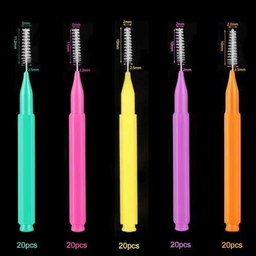Image of 100 Pcs Interdental Brushes, 5 Sizes Braces Flossers for Cleaner Braces Brush Soft Dental Brushes Toothpicks Dental Floss Picks Dental for Braces Oral Cleaning(5 Colors)