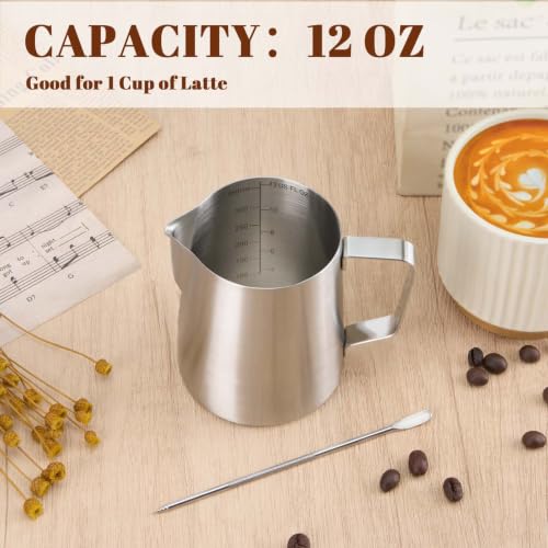 Image of Amrules Milk Frothing Pitcher 12oz Frother Cup Barista Tools, Frosted