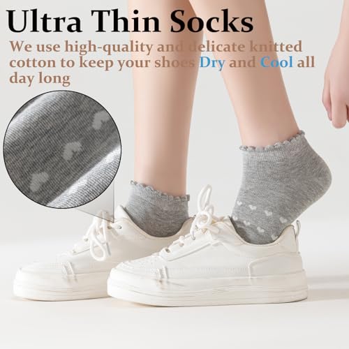 VIBCICY Ruffle Ankle Socks, Cool Knit Cotton for Summer Love pattern,Breathable Cute Frilly Casual Socks 5 Packs4