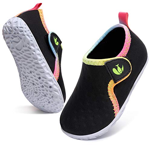 Image of FEETCITY Quick Drying Water Shoes for Baby Boys and Girls Beach Water Sports Lightweight Slip On Walking Shoes Black 12-18 Months Infant