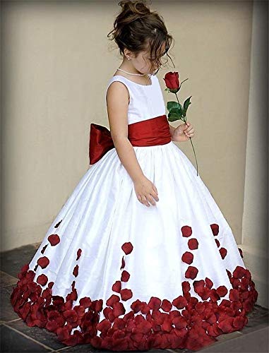 VeraQueen Girl's A Line Sleeveless Pageant Dress Satin Applique Flower Girl's Dress with Bow Knot2