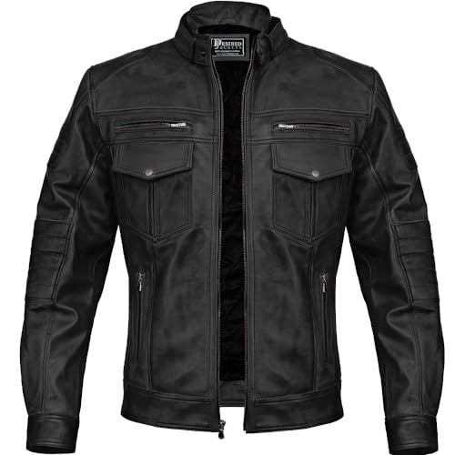 Men Cafe Racer Motorcycle Style Solid Color Leather Jacket Slim Fit Motorcycle Brown Leather Jacket Moto Rider Cafe Racer (as1