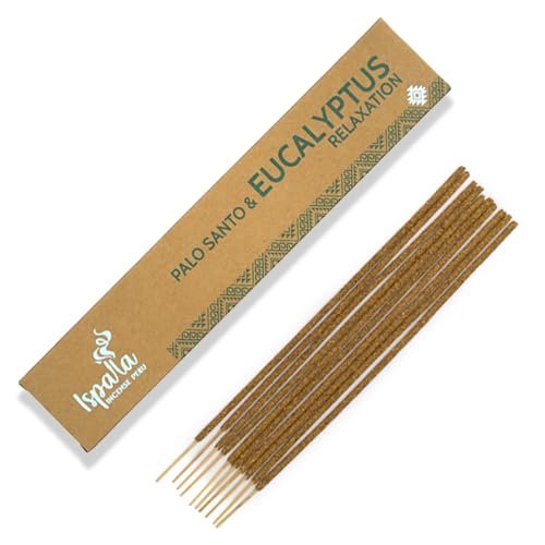 ISPALLA Palo Santo Eucalyptus Lot de 10 bâtonnets d'encens pour la détente et l'équilibre émotionnel, faits à la main au Pérou, 100 % naturels et végétaliens