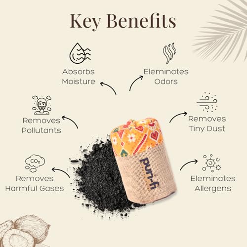 Image of Activated Charcoal Air Purifier, Non-Electric, Coconut Shell Charcoal, Odor & Moisture Absorber, Air Freshener for Home, Car, Reusable & Long-Lasting, 250 Gm (Yellow Maze)