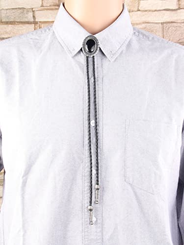 Image of GelConnie Bolo Tie for Men Women Western Cowboy Turquoise Leather Necktie | Natural Stone Bolo Tie Necklace for Women Rodeo Cowboy Leather Necktie Native American Western Cowgirl Ties Adjustable Cord