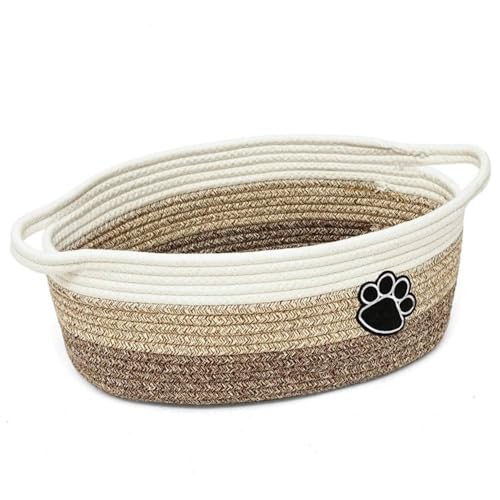Dog toy basket, used for organizing rope storage, with handle, cute cotton parenting gift dog toy box storage box (Rice coffee tricolor)