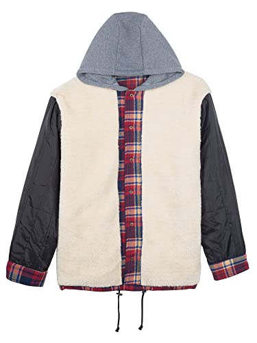 Image of COEVALS CLUB Men's Flannel Fleece Sherpa Quilted Lined Plaid Snap Work Shirt Jacket /Hooded
