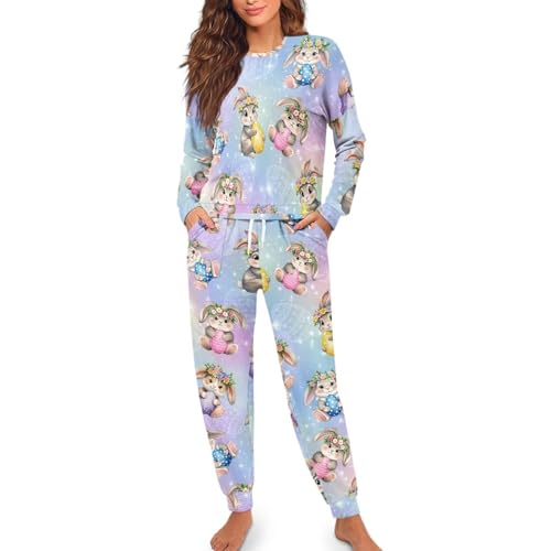 Image of Women's Pajamas Set Soft 2 Piece Loungewear Long Sleeve Pj Set Matching Sleepwear with Pockets for Women Plus Size