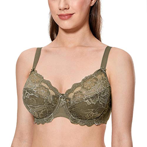 Calvena Women's Lace Bra Full Coverage Non Padded Underwired Unlined Plus Size Bra For Everyday Comfort Camouflage 34G #TOP1