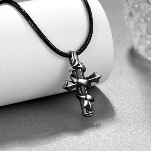 Black Cross Ashes Necklace 925 Sterling Silver Cross Cremation Keepsake Memorial Pendant Cremation Jewelry Gifts for Men Women3
