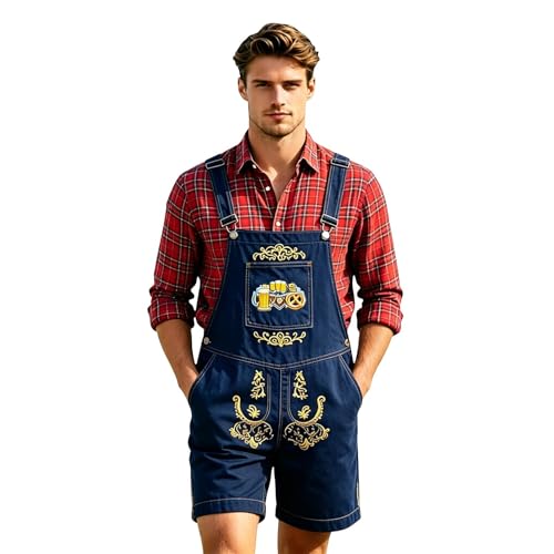 Lederhosen Homme en Cuir Brun Foncé avec Bretelles Assorties pour Oktoberfest