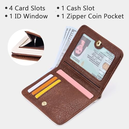 Image of Gostwo Small Wallet for Women, Slim Bifold Credit Card Holder, Compact RFID Blocking Cash Wallet, Billfolds Thin Leather Zipper Pocket, Mini Wallet Gift for Ladies Teen Girls Travel with ID Window
