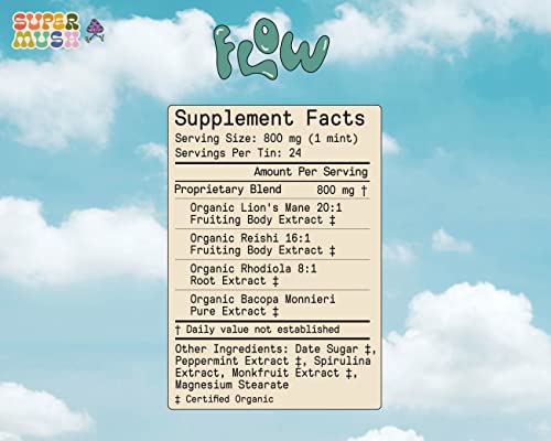 SuperMush Daily Flow and Focus SuppleMint | Lions Mane, Reishi, Rhodiola & Bacopa Monnieri Mixed Mushrooms Extract | Pure Breath Mint to Flow & Focus | 20g Organic Mushroom Mint - Image 5
