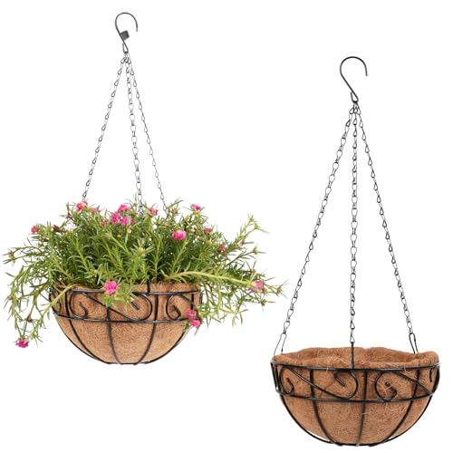 Dovesail 2 Pack 12 inch Metal Hanging Baskets for Plants Outdoor, Hanging Planters Basket with Coco...