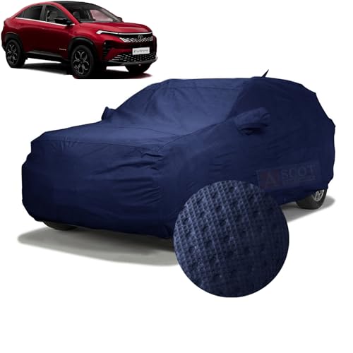 Image of ASCOT, CAR COVER for Tata Curvv with Mirror and Antenna Pockets 3 Layers Custom-Fit Heat All-Weather UV-Proof Heat Resistant (CURVV Accomplished S, Tiebond Blue, Car Body Cover)