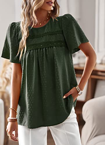 Kaywide Women's Casual Summer Tops Round Neck Short Sleeve Pullover Blouse Shirts Solid Color Tunics Blouse(Green,S) #TOP1