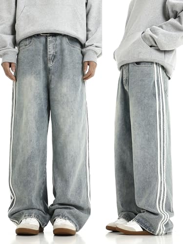Men's Baggy Vintage Jeans Loose Fit Denim Pants with Stripes on The Side Relaxed Skateboard Denim3