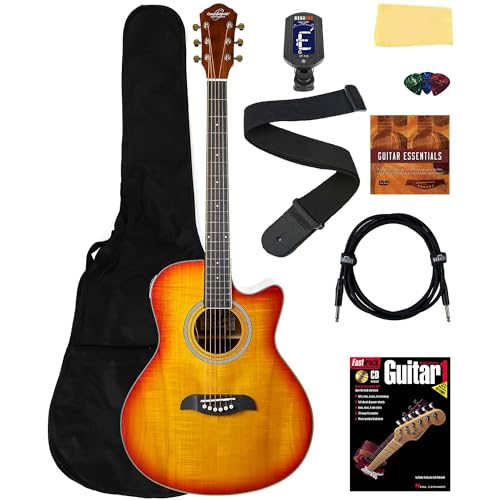 Oscar Schmidt OA10CE Mini Auditorio Acoustic-Electric Cutaway Paquete de guitarra con funda de...