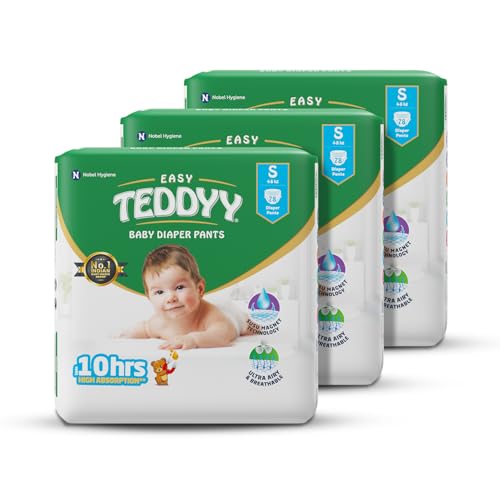 Image of TEDDYY Easy Baby M Size Diaper Pant Style | 234 Count (Medium) | 4- 8 kgs (Pack of 3) | Long Protection Hours | Anti-Bacterial | Airy Breathable Fit | Rapid Soaker Channels with Wetness Indicator