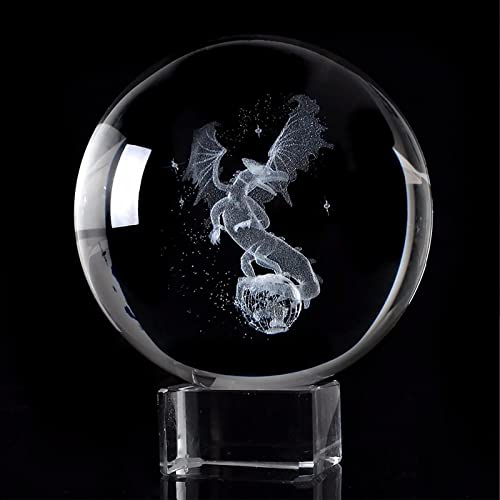 Ohiyoo 3D Crystal Ball Dragon Engraved Gifts Dragon Glass Ornaments for Collectible Figurines Gift Home Ornaments (60mm)