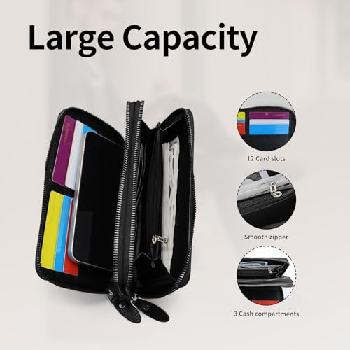 Mens Wallet, PU Leather Long Wallet for Men Multi Card Slots Large Capacity Credit Card Holder Wallet with Zipper (Black)4