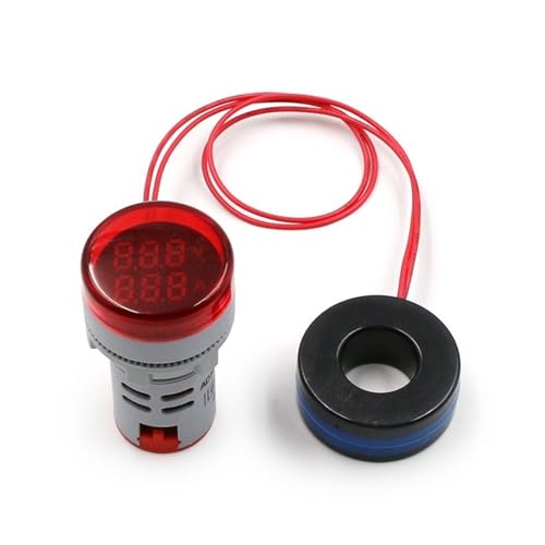 22mm AC 20-500V 0-100A 丸型ミニデジタル電圧計電流計テスターメーターデュアルLEDインジケータパイロットランプライト(Red)