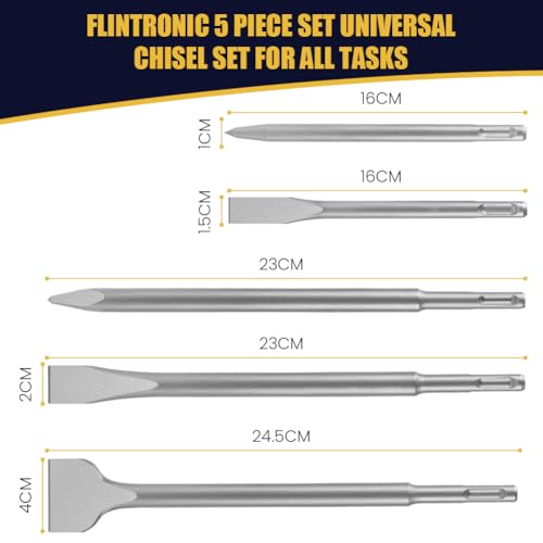 Flintronic SDS Plus Hammer Drill Bit Set, 5-Piece SDS-Plus Drills Chisel Set, Hammer Drills Chisel kit, Flat-Chisels Point Chisels for Stone, Masonry, Cement, Concrete, Brick 2 Flintronic SDS Plus Hammer Drill Bit Set, 5-Piece SDS-Plus Drills Chisel Set, Hammer Drills Chisel kit, Flat-Chisels Point Chisels for Stone, Masonry, Cement, Concrete, Brick - Image 2