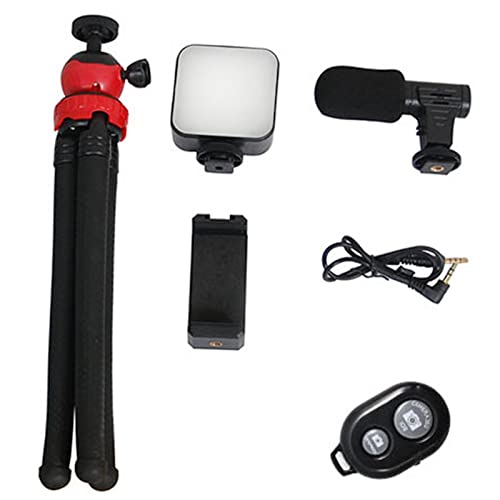 tacery creación Contenido,Kit Vlogging para con Trípo| Youtube con trípo, empuñadura, micrófono estéreo, luz LED y Vlog Remoto Vlogging móvil para teléfono