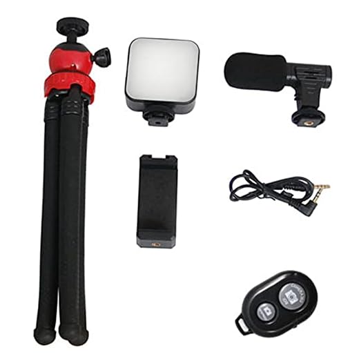 tacery creación Contenido,Kit Vlogging para con Trípo| Youtube con trípo, empuñadura, micrófono estéreo, luz LED y Vlog Remoto Vlogging móvil para teléfono
