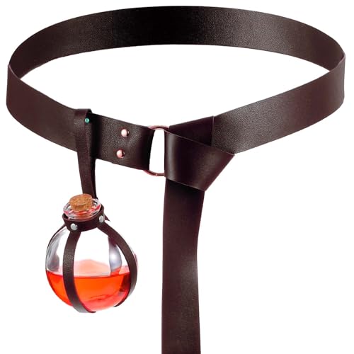 Halloween Renaissance Belt with Witch Bottle, Medieval Renaissance Belts Pirate Viking Belt PU Leather Belts Halloween Accessory for Women Men