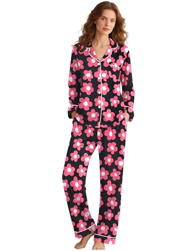 Image of SWOMOG Womens Pajamas Set Long Sleeve Sleepwear Button Down Nightwear Soft Cotton Pj Lounge Sets