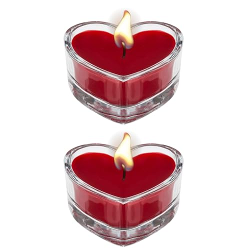 AKH® Heart Shaped Candles in Glass Jar Holder | Pack Of 2 | Romantic Valentine's Day Candles, Ideal for Weddings, Home Décor, and Special Occasions | Love Heart Tea Lights | 4.5CM