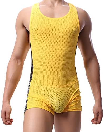 YUFEIDA Men's Sports Leotard Slim Fit Bodysuit One Piece Active Shirt Breathable Wrestling Singlet Bodywear