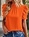 BTFBM Women's Summer Boho Shirt Top Ruffle Short Sleeve Frill Trim Mock Neck Floral Solid 2025 Casual Blouses Shirts Tops(Solid Orange, Medium)